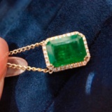 14k Gold 5.01 Ctw Vivid Green Natural Emerald & Diamond Necklace