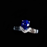 14k Gold 1.41 Ct Vivid Blue Natural Sapphire & Diamond Ring