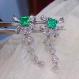 14k Gold 3.53 Ctw Vivid Green Natural Emerald & Diamond Earrings