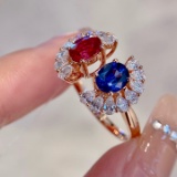 14k Gold 2.01 Ctw Vivid Blue Natural Sapphire & Ruby & Diamond Ring