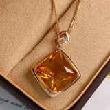 14k Gold 8.14 Ct Natural Citrine & Diamond Pendant