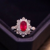 14k Gold 0.91 Ct Vivid Red Natural Ruby & Diamond Ring