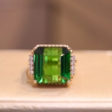 14k Gold 13.43 Ct Natural Tourmaline & Diamond Ring