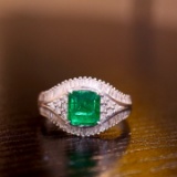 14k Gold 1.25 Ct Vivid Green Natural Emerald & Diamond Ring