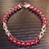 14k Gold 9.8 Ct Vivid Red Natural Ruby & Diamond Bracelet