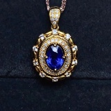 14k Gold 0.64 Ctw Vivid Blue Natural Sapphire & Diamond Pendant