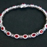 14k Gold 4.13 Ctw Natural Ruby & Diamond Bracelet
