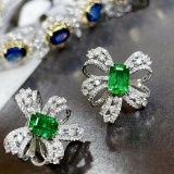 14k Gold 2.4 Ctw Vivid Green Natural Emerald & Diamond Earrings