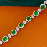 14k Gold 8.8 Ct Vivid Green Natural Emerald & Diamond Bracelet