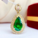 14k Gold 1.67 Ct Vivid Green Natural Emerald & Diamond Pendant