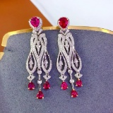 14k Gold 2.5 Ct Natural Ruby & Diamond Earrings