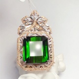 14k Gold 24.89 Ct Natural Tourmaline & Diamond Pendant