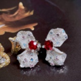14k Gold 3.2 Ctw Natural Ruby & Diamond Earrings