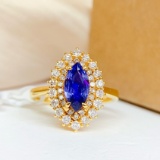 14k Gold 1.5 Ct Vivid Blue Natural Sapphire & Diamond Ring