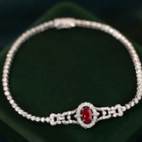 14k Gold 1.62 Ctw Vivid Red Natural Ruby & Diamond Bracelet