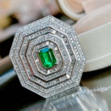 14k Gold 2.4 Ctw Vivid Green Natural Emerald & Diamond Brooch