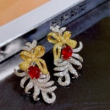 14k Gold 2.2 Ctw Natural Ruby & Diamond Earrings