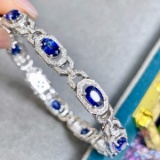 14k Gold 5.88 Ctw Natural Sapphire & Diamond Bracelet