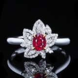 14k Gold 0.88 Ctw Natural Ruby & Diamond Ring