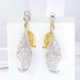 14k Gold 5.43 Ctw Natural Yellow Diamond & Diamond Earrings