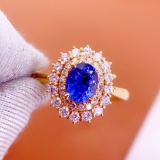 14k Gold 1.2 Ct Vivid Blue Natural Sapphire & Diamond Ring
