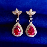 14k Gold 1.2 Ct Natural Ruby & Diamond Earrings