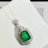14k Gold 3.28 Ctw Vivid Green Natural Emerald & Diamond Pendant