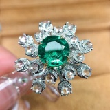 14k Gold 3.16 Ctw Intense Green Natural Emerald & Diamond Ring
