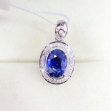 14k Gold 1.3 Ct Natural Sapphire & Diamond Pendant