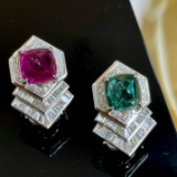 14k Gold 4.5 Ctw Natural Tourmaline & Diamond Earrings