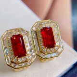 14k Gold 3.46 Ctw Natural Ruby & Diamond Earrings