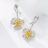 14k Gold 5.72 Ctw Natural Yellow Diamond & Diamond Earrings