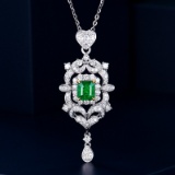 14k Gold 1.25 Ctw Vivid Green Natural Emerald & Diamond Pendant