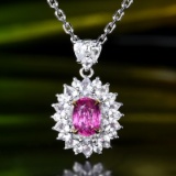 14k Gold 0.57 Ct Natural Padparadscha Sapphire & Sapphire Pendant