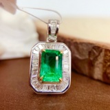 14k Gold 1.3 Ct Vivid Green Natural Emerald & Diamond Pendant