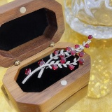 14k Gold 3.27 Ctw Vivid Red Natural Ruby & Diamond Brooch