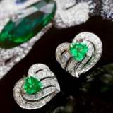 14k Gold 1.0 Ctw Vivid Green Natural Emerald & Diamond Earrings