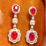 14k Gold 3.3 Ct Vivid Red Natural Ruby & Diamond Earrings