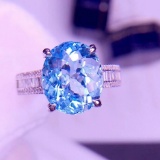 14k Gold 4.1 Ct Natural Aquamarine & Diamond Ring