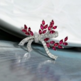 14k Gold 3.84 Ctw Natural Ruby & Diamond Brooch/pendant