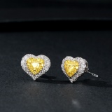 14k Gold 0.63 Ctw Natural Yellow Diamond & Diamond Earrings