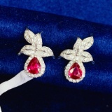 14k Gold 1.1 Ct Natural Ruby & Diamond Earrings