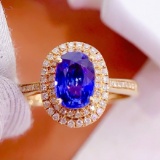 14k Gold 1.3 Ct Vivid Blue Natural Sapphire & Diamond Ring