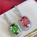 14k Gold 7.0 Ctw Natural Tourmaline & Diamond Earrings