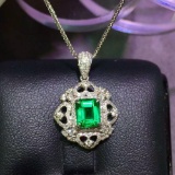 14k Gold 1.3 Ct Vivid Green Natural Emerald & Diamond Pendant