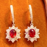 14k Gold 1.6 Ct Natural Ruby & Diamond Earrings
