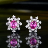 14k Gold 0.96 Ctw Natural Padparadscha Sapphire & Diamond Earrings