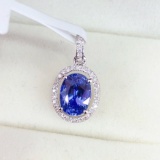 14k Gold 1.4 Ct Vivid Blue Natural Sapphire & Diamond Pendant