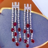14k Gold 6 Ct Vivid Red Natural Ruby & Diamond Earrings