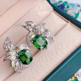 14k Gold 6.5 Ctw Natural Tourmaline & Diamond Earrings